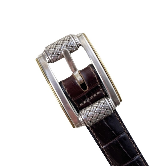 BRIGHTON Crocodile Embossed Leather Belt with Metal Embellished Hardware Size S - Picture 11 of 14